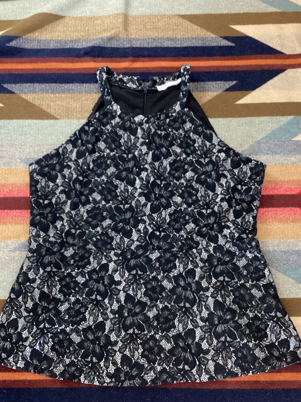 Black Floral Lace Sparkle Top - Women